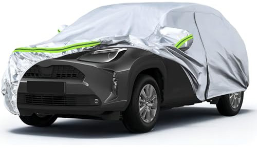 JUDANNA Autoabdeckung Outdoor Wasserdicht Passend für 2020-2025 Toyota Yaris 5-Door SUV, Sommer Vollgarage Autoplane Auto Abdeckplane Outdoor Abdeckung für Regen Sonne Staub UV-Schutz, Silber