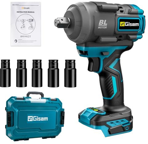 Gisam 850Nm Akku Schlagschrauber Kompatibel mit Makita 18V Akkus mit Steckschlüsselsatz, Multifunktional Werkzeug Set für Autos Reifenwechsel, Gerüst (0-Ohne Akku)