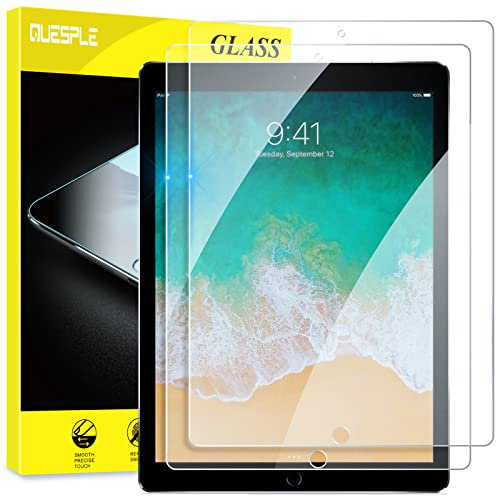 QUESPLE [2 Stück] Panzerglas Schutzfolie für iPad Pro 12,9 (2015 und 2017 Modell), 9H Härte, Anti-Kratzer, Einfache Installation Gehärtetem Glas Displayschutz für iPad Pro 12,9 (2.Gen. & 1.Gen.)