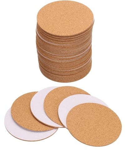 QUARKZMAN 50 Stück Selbstklebende Korkuntersetzer 80x80x2mm Korkplatte Korkplatten Korkmatte Kork Untersetzer Kork Selbstklebend für DIY Bastelarbeiten, Kreis