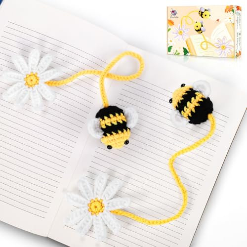 Crochetta Häkelset für Anfänger, Häkel-Starter-Set mit Schritt-für-Schritt-Video-Tutorials, Anfänger-Häkelset für Erwachsene, Kinder, Damen, Herren, komplettes Set inklusive (Bienen-Lesezeichen)