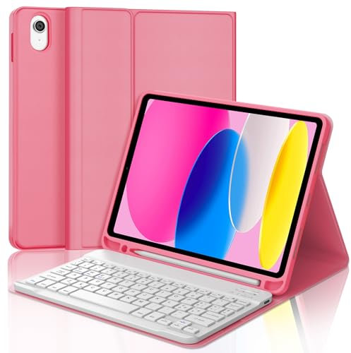 Cover con Tastiera per iPad A16 11 Generation 2025/10 Generazione 2022, Italiano QWERTY Tastiera per ipad 11 Gen 11/ipad 10 Gen 10.9 pollici, con Senza fili Staccabile Custodia con Portapenna, Rosso