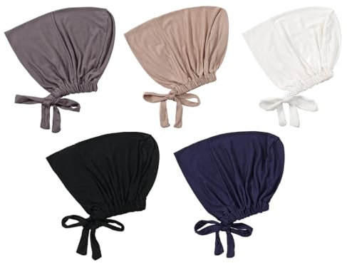 Anlising 5PCS Frauen Undercap Hijab Cap, Unter Schal Hijab Mütze mit Tie Back Verschluss, Muslimische Unterschale Hijab Cap, Islamische Hijab Cap,Unterschal Hijab,Women Hijab Caps,für Frauen(5 Farben)