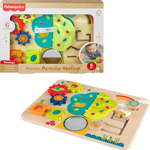 Fisher-Price Jouet pour bébé, plateau de jeu amusant en bois pour bébé à partir de 6 mois