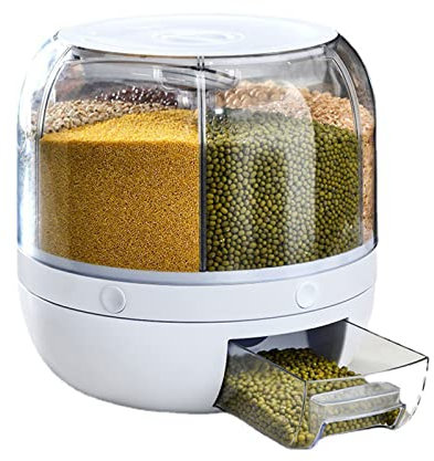 OJKJGY 6-Grid Round Rotating Grain Cereals Dispenser,Round Rice Dispenser,Rotating Food Dispenser,360° Rotating Rice Bucket Rice Storage Tank,Grain Container Storage Box,for Home And Kitchen