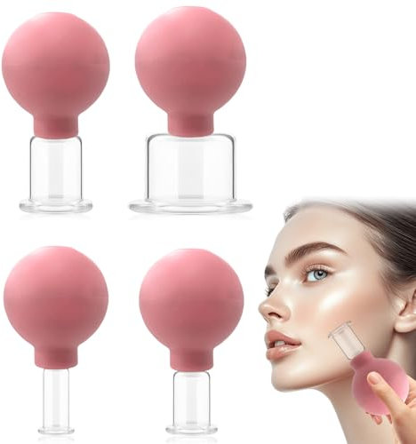 Juego de 4 ventosas faciales con ventosa para masaje facial, ventosa, masaje facial, cabeza de cuello para zona del cuerpo, reducción de arrugas, desintoxicación, estimulación del flujo linfático