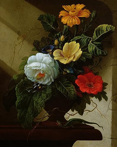 OuDeZjzhu Wandkunst Dekorative Leinwand Wand Kunst Leinwand Wandkunst Poster Stillleben mit Blumen von Elias Van Den Broeck Bilder Moderne für Wohnzimmer-Dekor 60x90cm