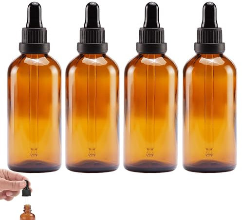 WQEDVN 4PCS Pipette Dropper Bottles, 50ml Amber Glass with Glass Pipette, UV Protection, For Essential Oils, Aromatherapy, Beauty, Laboratory Use