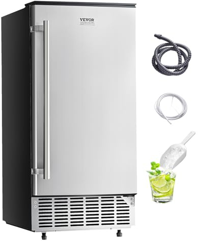 VEVOR Machine à Glaçons sous Plan Encastrable, Appareil de Préparation de Glaçons Capacité 36,3 kg/24 h, avec Porte Réversible en Acier Inoxydable, Drainage Électrique, pour Cuisine Bar Bureau Maison