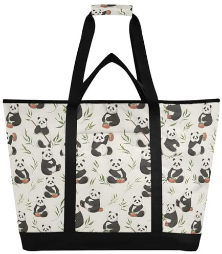 Borsa termica termica con stampa di piccoli panda, riutilizzabile, con cerniera, grande, per viaggi o campeggio