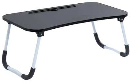OHS Bed Laptop Table, Wooden Laptop Stand with Foldable Legs, Black-60x35x26cm