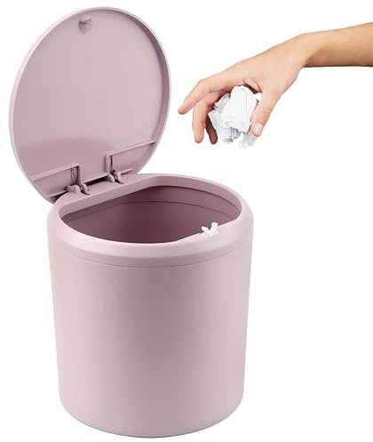 Tischmülleimer mit Deckel 4L Mini Tischabfalleimer Schminktisch Mülleimer Kosmetikeimer Klein Tischabfallbehälter für Schreibtisch Nachttisch Bad Küche Schlafzimmer Wohnzimmer Büro (15x15x17cm,Rosa）