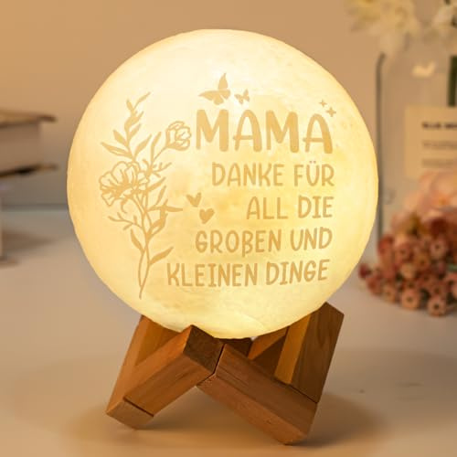 Vetbuosa Mama Geschenke, Muttertagsgeschenk für Mama, 3D Mondlampe mit Natürlichem Holz Sockel Geschenke für Mama, Mutter Geschenk Zum Muttertag Geburtstag