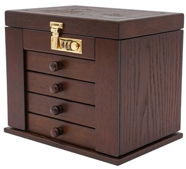 Portagioie in legno a 5 strati, con 4 drawers, portagioie con lucchetto a combinazione, in legno, grande portagioie per gioielli, anelli, scatola in stile vintage