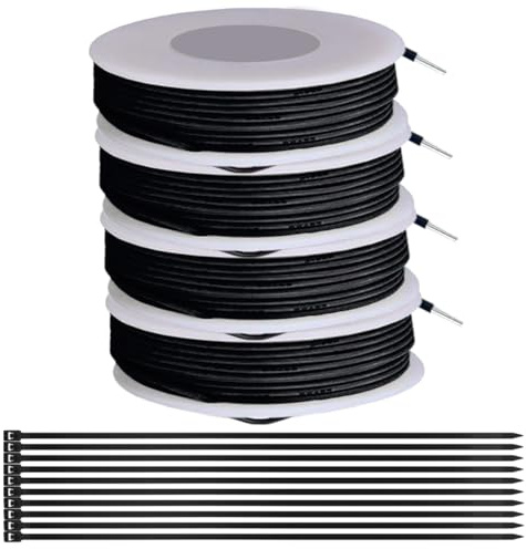 MKBKLLJY Schwarzer 20 Gauge Massivdraht 300V PVC Elektrischer Draht 20AWG Isolierung Verzinnt Beschichtetes Kupfer Haken Up 5m Jedes Drahtsortiment mit Kabelbindern für Elektronik DIY