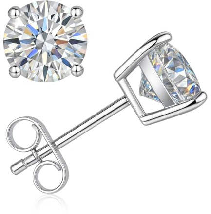Impalsory Moissanite Stud Earrings – D-Colour VVS1, Four-Claw (4-Prong), 925 Sterling Silver 18ct Gold Plated, Hypoallergenic, Certificate & Spare Backs, Gift-Ready Jewellery