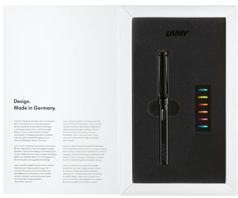 Lamy safari multicolor all black Füller-Set in Strichbreite F | Special Edition Füllhalter mit blauer Tintenpatrone, 6 austauschbaren Farbringen & Geschenkbox