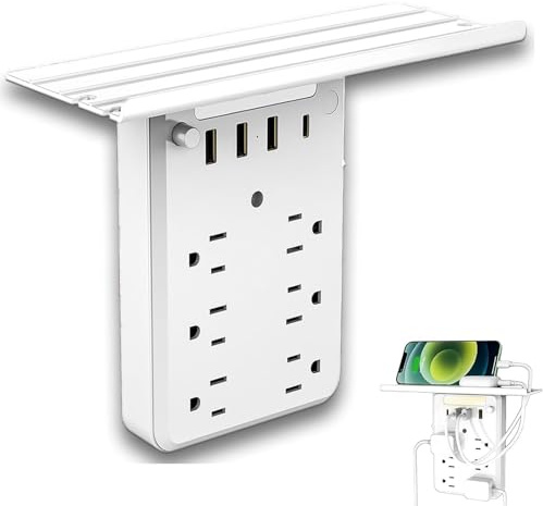 Wall Outlet Extender with Shelf Night Light,Multi Plug Adopter,11 in 1 Wall Socket Plug Extender,Built-in Surge Protector,USB Wall Charger with 6 AC Outlets and 3 USB Ports 1 USB C for Home, Office