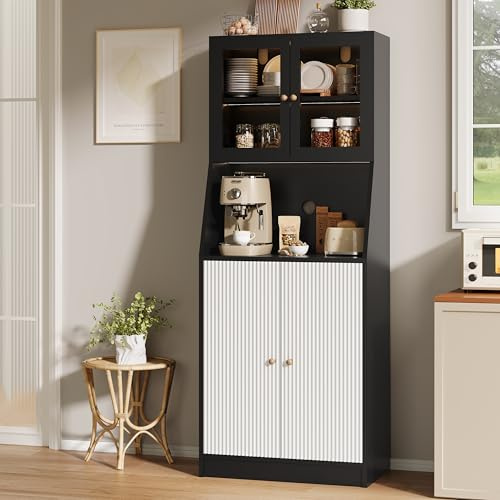 JYCRA Anrichte für die Küche mit L-E-D, Aufbewahrungsschrank,Speisekammer, Geschirrschrank, mit Glastüren und verstellbaren Regalen, moderner Stil, Badezimmer, für Wohnzimmer, Küche, 180 x 70 x 40 cm