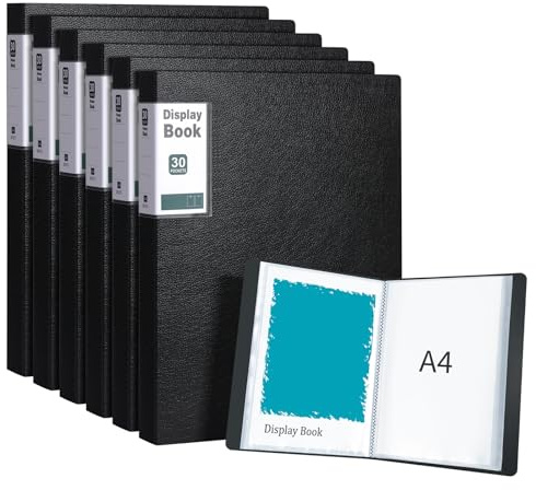 URbantin A4 Sichtbuch mit 30 Klarsichthüllen, 6 Stück (Schwarz) | Präsentationsmappe,Präsentationsbuch,Präsentationsordner für Büro, Schule oder Restaurant