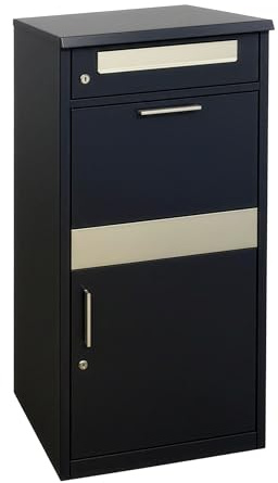 Relaxdays Briefkasten mit Paketfach, 4 Schlüssel, schwarz/Silber | HxBxT: 112 x 50 x 37 cm, Eisen & Edelstahl, Postkasten