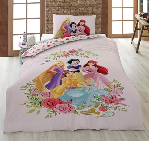 Aymax Bettwäsche Pincesse Disney aus Baumwolle, 100 % Baumwolle, wendbarer Bettbezug 160 x 210 cm + Kissenbezug 65 x 100 cm