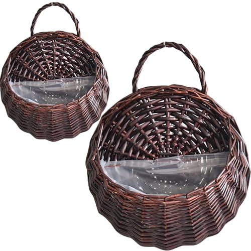 Faroby Jardinière Suspendue en rotin Naturel, 2 pièces, Panier Mural Vintage, Pot de Fleur, Plantes d'intérieur, Marron foncé