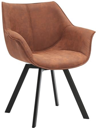 Stuhl THE DUTCH RETRO - 68cm - braun - Microfaser Metall-Beine drehbar | Auto-Return-Funktion, Armlehne, Ziersteppung, hoher Komfort, bequeme Polsterung, pflegeleicht, stabil, Esszimmerstuhl