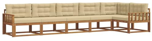 vidaXL Outdoor-Sofagarnitur mit Kissen 6 pcs Natur und Beige, Garten Lounge Möbel, modernes Outdoor Sofa, langlebiges Patio Sectional Sofa, Akazien entspannendes Set für Komfort im Hinterhof