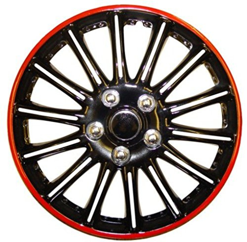 XtremeAuto® 14 Black With Red Pin Stripe Multi-Spoke Wheel Trim Hub Cap Covers Protectors - Includes Black Cable Ties And Chrome Valve Caps