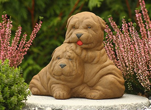 STEINFIGUREN SPICKER Steinfigur Hunde Paar Mops 192/2, Gartenfigur Steinguss Tierfigur Braun Patina