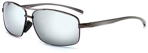 SUNGAIT Leicht Rechteck polarisierte Herren Sonnenbrille UV400 Schutz (Gunmetal Rahmen Silver Mirror Lens) -SGT458 QKSYUK