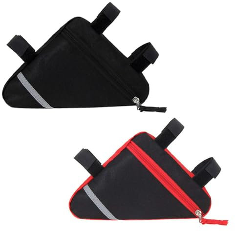 QitinDasen 2 Pezzi Borse Triangolare Bicicletta, Borsa per Telaio del Tubo Anteriore della Bicicletta Impermeabile, Decorazione Riflettente Bifacciale (Rossa + Nero)