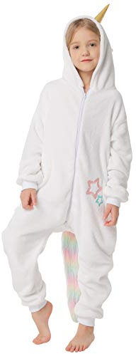 corimori - Mia das Einhorn Kinder Jungen Mädchen Onesie Jumpsuit Anzug Kostüm Verkleidung (Gr. 130-150 cm), Weiß