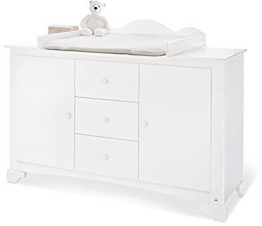 PINOLINO Wickelkommode Pino extrabreit, inkl. abnehmbarem Wickelaufsatz, für Babys und Kleinkinder, aus massiver Kiefer, weiß lasiert