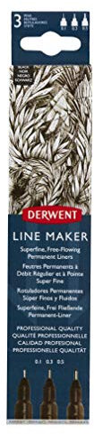 Derwent Line Maker Noir, Set de 3, Feutres Fineliner, Pointes Variées, Encre à Séchage Rapide, Idéal pour Le Croquis, l'Écriture, l'Illustration et Le Coloriage, Qualité Professionnelle, 2305560