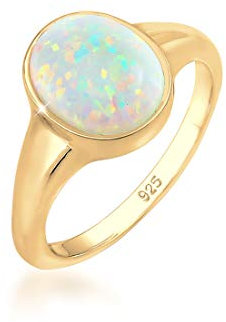Elli Ring Damen Siegel Trend mit Synthetischem Opal in 925 Sterling Silber Vergoldet