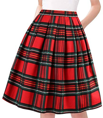 Taydey A-Linie Plissee Vintage Röcke für Frauen (M, Y-Red Plaid)