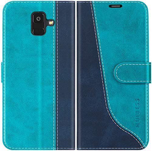 Mulbess für Samsung Galaxy A6 2018 Hülle, Handyülle Leder mit Kartenfach, Klapphülle mit Magnetverschluss, Flip Case Etui Handytasche Schutzhülle, Stilvoll Mint Blau
