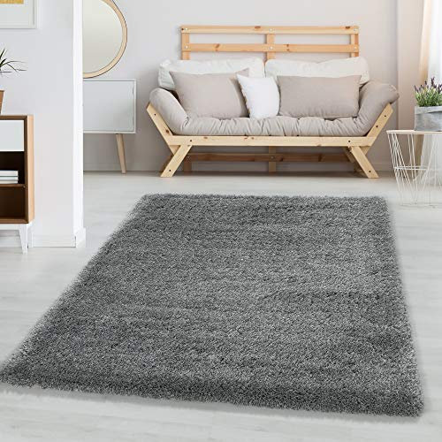 Carpettex Hochflor Teppich - Wohnzimmer Shaggy Flokati Modern Einfarbig 80 x 250 cm Flur Läufer Hellgrau - Bettvorleger Schlafzimmer Weich Flauschig Waschbar Küchenläufer