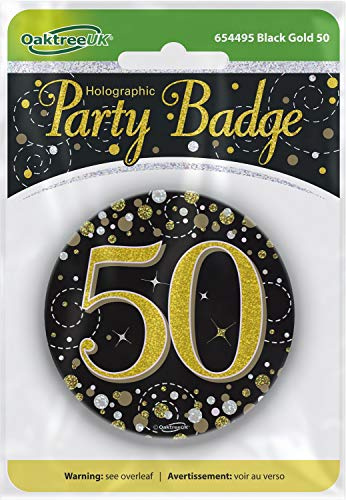 OakTree 7,6 cm Anstecker zum 50. Geburtstag, glitzernd, Schwarz/Gold, holografisch