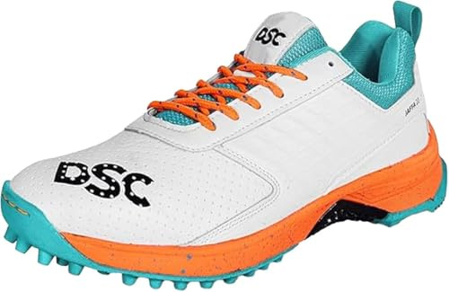DSC Herren Cricket-Schuhe Jaffa 22 | Weiß & Navy | 40 EU | für Männer & Jungs | Mesh | Atmungsaktiv | Rutschfeste Sohle für verbesserte Stabilität