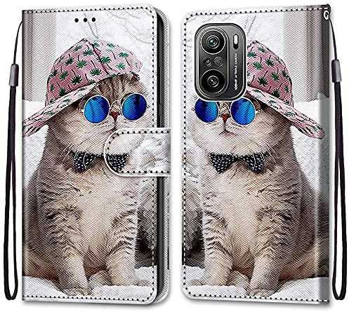 Mo-Somnus Kompatibel mit Xiaomi Redmi K40 Pro/Xiaomi Mi 11i 5G / Poco F3 Hülle, Leder Handyhülle mit Kartenfach Geld Slot Ständer PU Ledertasche Flip Brieftasche Schutzhülle Case Etui (Katzen 4)