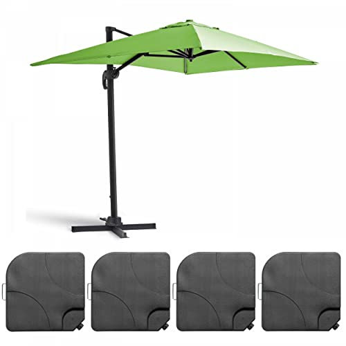 Oviala Parasol déporté 2x3 m et 4 Dalles à remplir Aluminium Vert