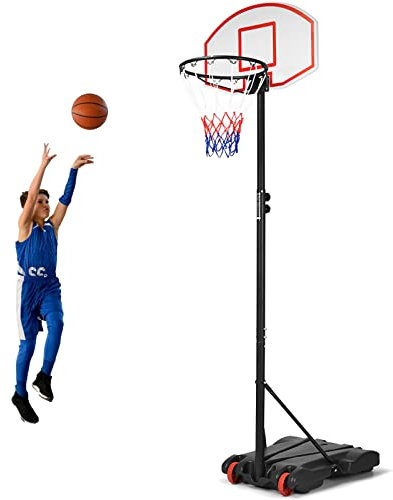 GYMAX Panier de Basket-Ball Extérieur pour Enfants 178-208CM, Mobile avec Roues, Base de Remplissage d'eau 25 KG & de Sable 30 KG