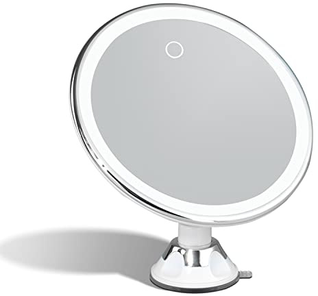Fancii Rechargeable 10X Magnifying Makeup Mirror with 3 Light Settings - Large 8 inch Lighted Travel Vanity Mirror, Locking Suction Cup, 40pcs Dimmable LEDs, 12 Hours Battery (Luna 2)
