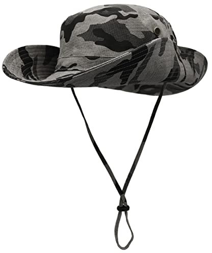 Magracy Herren-Sonnenhut, Tarnmuster, LSF 50+, breite Krempe, UV-Schutz, Safari-Hut, Unisex, grau, Einheitsgröße