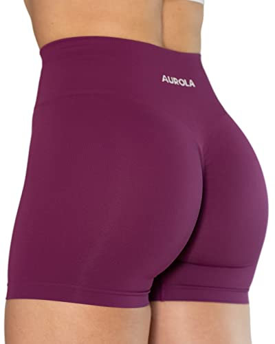 AUROLA Dream Collection Short d'entraînement pour Femme Taille Haute sans Coutures Scrunch Athlétique Course Gym Yoga Short Actif, Magenta, M
