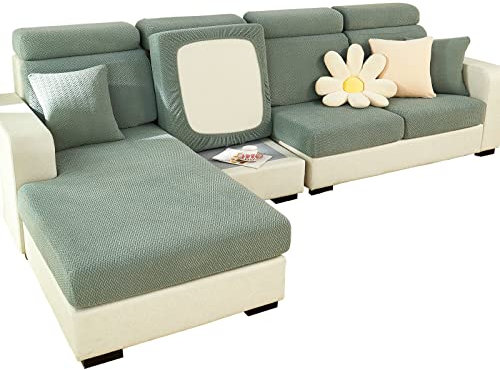 SHANNA Sofa Überzug Stretch, Couch Sofabezug 1 2 3 Sitzer L Form Ecksofa, Sofa Cover Sitzkissenbezug Sofaüberwürfe rutschfest Möbelschutz mit Elastischem Boden, Weben Grün 2 Sitzer