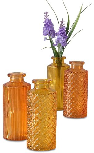 Modernist Home Lot de 4 vases à bourgeons en verre avec bords en forme de mandarine et orange abricot, 14 cm de haut